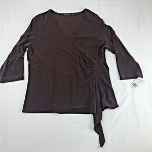 Picadilly Fashions Womens Brown Shirt Top M ~ Made Canada ~ V Neck New with Tags